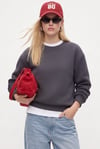 Kadın New Cozy Polarlı Basic Bisiklet Yaka Pamuklu Örme Antrasit Sweatshirt