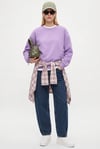 Kadın New Cozy Polarlı Basic Bisiklet Yaka Pamuklu Örme Mor Sweatshirt