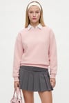 Kadın New Cozy Polarlı Basic Bisiklet Yaka Pamuklu Örme Pembe Sweatshirt