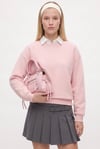 Kadın New Cozy Polarlı Basic Bisiklet Yaka Pamuklu Örme Pembe Sweatshirt