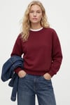 Kadın New Cozy Polarlı Basic Bisiklet Yaka Pamuklu Örme Bordo Sweatshirt