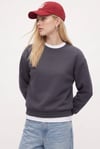 Kadın New Cozy Polarlı Basic Bisiklet Yaka Pamuklu Örme Antrasit Sweatshirt