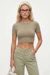Kadın New Serra %100 Pamuk Haki Crop Top