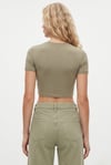 Kadın New Serra %100 Pamuk Haki Crop Top