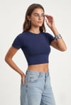 Kadın New Serra %100 Pamuk Lacivert Crop Top