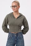 Kadın Novis Beli Lastikli Slim Kalıp Haki Kapüşonlu Sweatshirt