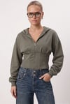 Kadın Novis Beli Lastikli Slim Kalıp Haki Kapüşonlu Sweatshirt