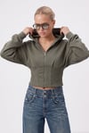 Kadın Novis Beli Lastikli Slim Kalıp Haki Kapüşonlu Sweatshirt