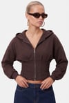 Kadın Novis Beli Lastikli Slim Kalıp Kahverengi Kapüşonlu Sweatshirt