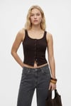 Kadın Olivia Lux Touch U Yaka Çıtçıtlı Askılı Kahverengi Top / Bluz