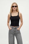 Kadın Olivia Lux Touch U Yaka Çıtçıtlı Askılı Siyah Top / Bluz