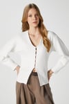 Kadın Osea Premium Bele Oturan Ekru Şık Düğme Detay Peplum Bluz