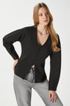 Kadın Osea Premium Bele Oturan Siyah Şık Düğme Detay Peplum Bluz
