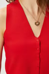 Kadın Petite Çıtçıtlı Crop Kırmızı Triko Yelek