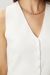Kadın Petite Çıtçıtlı Crop Krem Triko Yelek