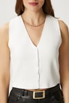Kadın Petite Çıtçıtlı Crop Krem Triko Yelek