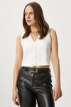 Kadın Petite Çıtçıtlı Crop Krem Triko Yelek