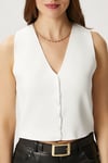 Kadın Petite Çıtçıtlı Crop Krem Triko Yelek