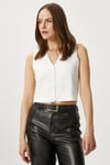 Kadın Petite Çıtçıtlı Crop Krem Triko Yelek