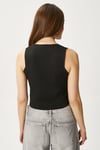 Kadın Petite Çıtçıtlı Crop Siyah Triko Yelek