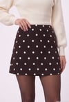 Kadın Polka New Şortlu Astarlı Puantiyeli Kahverengi Dokuma Mini Etek