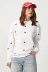 Kadın Pretty Beyaz Kırmızı Minik Kalp Sweatshirt