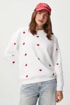 Kadın Pretty Beyaz Kırmızı Minik Kalp Sweatshirt