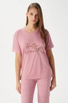 Kadın Pretty Woman Viskon Bisiklet Yaka Kısa Kol Pembe Alt Üst Pijama Takımı