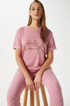 Kadın Pretty Woman Viskon Bisiklet Yaka Kısa Kol Pembe Alt Üst Pijama Takımı