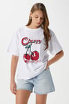 Kadın Redcherry Taşlı Kiraz Desen T-Shirt