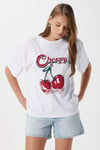 Kadın Redcherry Taşlı Kiraz Desen T-Shirt