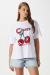 Kadın Redcherry Taşlı Kiraz Desen T-Shirt