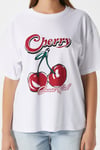 Kadın Redcherry Taşlı Kiraz Desen T-Shirt