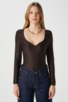 Kadın Rich Kalp Yaka Polyamid Kahverengi Çıtçıtlı Body / Bluz