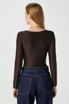 Kadın Rich Kalp Yaka Polyamid Kahverengi Çıtçıtlı Body / Bluz