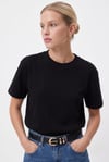 Kadın Rise Dekoratif Yaka Tok Doku %100 Pamuk Siyah T-Shirt