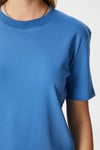 Kadın Rise Dekoratif Yaka Tok Doku %100 Pamuk Mavi T-Shirt
