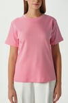 Kadın Rise Dekoratif Yaka Tok Doku %100 Pamuk Pembe T-Shirt