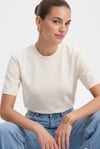 Kadın Rise Dekoratif Yaka Tok Doku %100 Pamuk Açık Bej T-Shirt