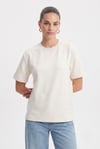Kadın Rise Dekoratif Yaka Tok Doku %100 Pamuk Açık Bej T-Shirt