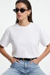 Kadın Rise Dekoratif Yaka Tok Doku %100 Pamuk Beyaz T-Shirt