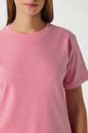 Kadın Rise Dekoratif Yaka Tok Doku %100 Pamuk Pembe T-Shirt