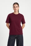 Kadın Rise Dekoratif Yaka Tok Doku %100 Pamuk Bordo T-Shirt