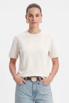 Kadın Rise Dekoratif Yaka Tok Doku %100 Pamuk Açık Bej T-Shirt