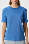 Kadın Rise Dekoratif Yaka Tok Doku %100 Pamuk Mavi T-Shirt