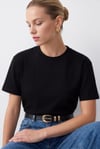 Kadın Rise Dekoratif Yaka Tok Doku %100 Pamuk Siyah T-Shirt