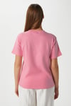 Kadın Rise Dekoratif Yaka Tok Doku %100 Pamuk Pembe T-Shirt