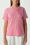 Kadın Rise Dekoratif Yaka Tok Doku %100 Pamuk Pembe T-Shirt
