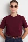 Kadın Rise Dekoratif Yaka Tok Doku %100 Pamuk Bordo T-Shirt