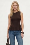 Kadın Rowe %100 Pamuk Peplum Sıfır Kol Kahverengi Bluz